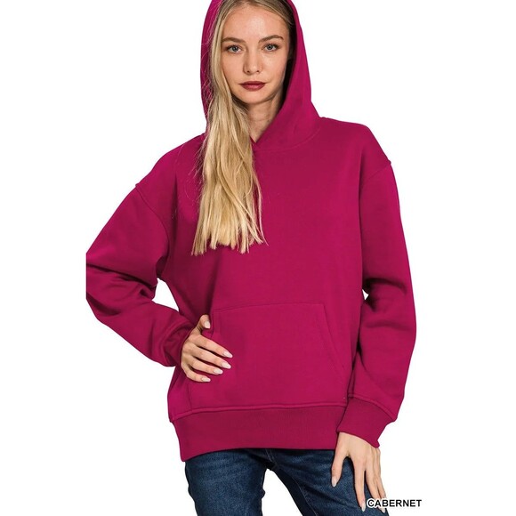 Zenana Tops - Zenana Fleece Kangaroo Pocket Hoodie